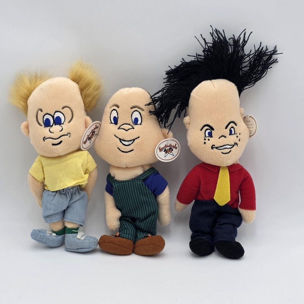 Vintage 1997 Stooges Knucklehead  Plush‎ Larry Curly Moe Set of 3 NWT